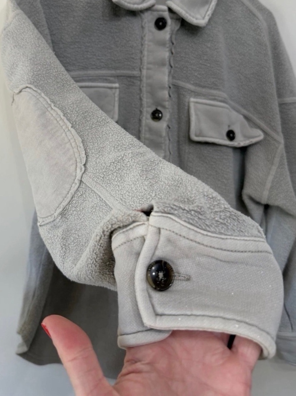 Free People Ruby Jacket Shacket Fleece Button Up Shirt Beige Women’s M Flawed - Picture 7 of 11